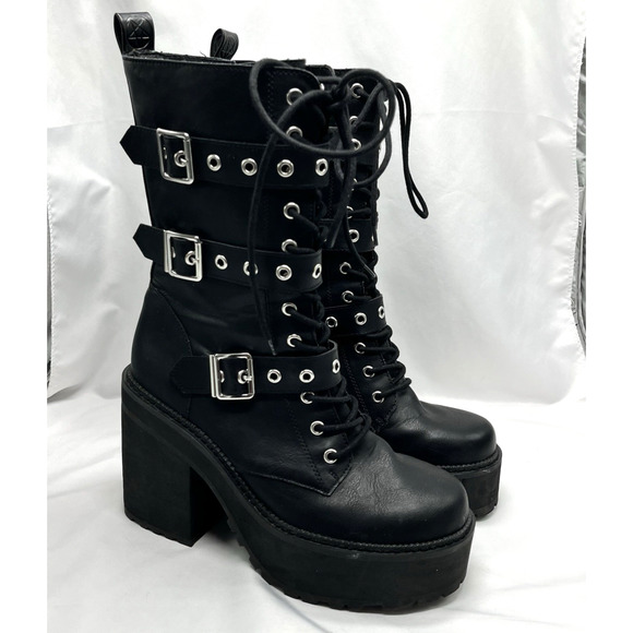 Killstar Vendetta platform boots Size 10 goth punk witchy buckle chunky heel - Picture 1 of 12